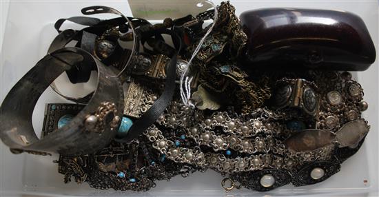 Turkish bronzed metal, enamel & stone-set chain necklace, sundry silver, turquoise set & ethnic jewellery etc